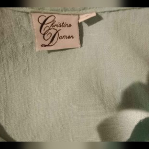 Christine Damen - Vintage light blue linen long maxi dress -  crew neck,  short - Picture 5 of 5